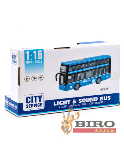 Autobus cu inertie "Double-Decker" albastru (lumini,sunete)